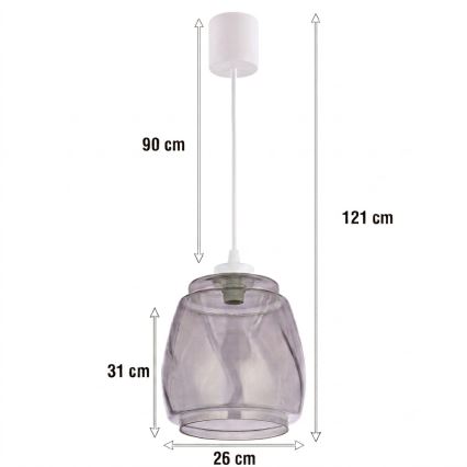 Brilagi - Lampadario LED a cavo RETRO GLASS 1xE27/60W/230V Ø 26 cm bianco/grigio fumé