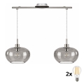 BRILAGI - Lampada a sospensione LED con cavo RETRO GLASS 2xE27/60W/230V cromo opaco/grigio fumé