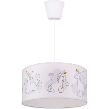 Brilagi - Lampadario LED per bambini a sospensione su cavo BOBO 1xE27/60W/230V Ø 35 cm bianco/unicorni