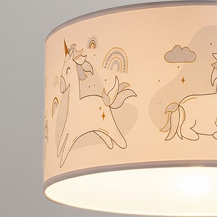 Brilagi - Lampadario LED per bambini a sospensione su cavo BOBO 1xE27/60W/230V Ø 35 cm bianco/unicorni