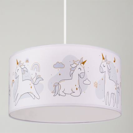Brilagi - Lampadario LED per bambini a sospensione su cavo BOBO 1xE27/60W/230V Ø 35 cm bianco/unicorni