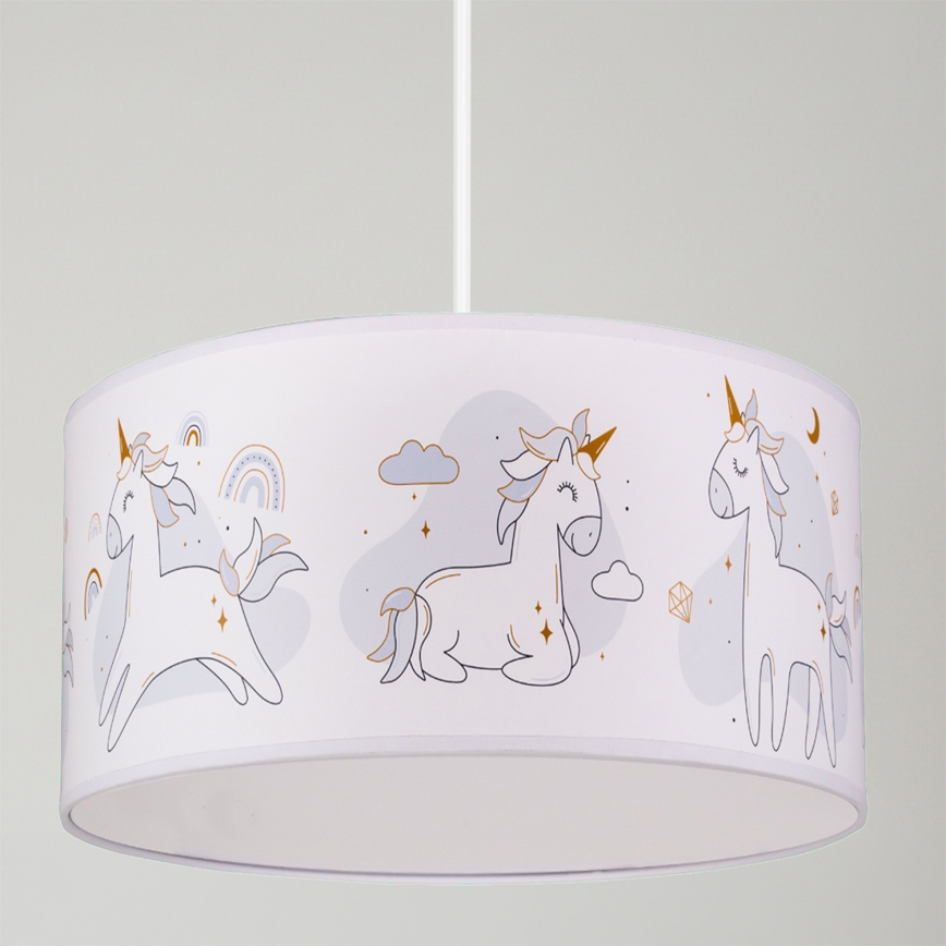 Brilagi - Lampadario LED per bambini a sospensione su cavo BOBO 1xE27/60W/230V Ø 35 cm bianco/unicorni