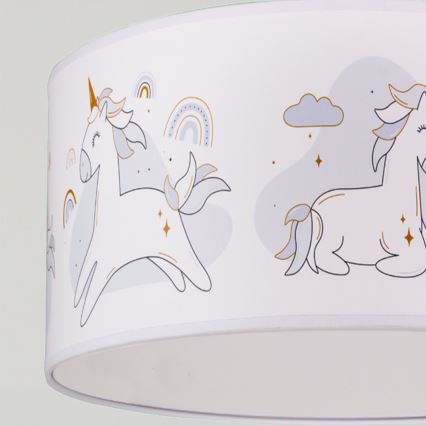 Brilagi - Lampadario LED per bambini a sospensione su cavo BOBO 1xE27/60W/230V Ø 35 cm bianco/unicorni