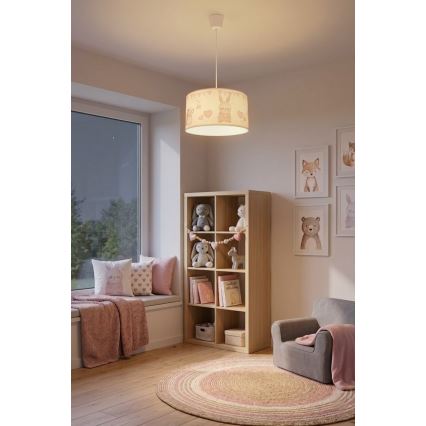 Brilagi - Lampada a sospensione LED per bambini BOBO con cavo 1xE27/60W/230V Ø 35 cm bianco/coniglietti