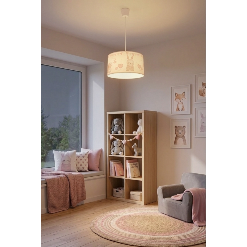 Brilagi - Lampada a sospensione LED per bambini BOBO con cavo 1xE27/60W/230V Ø 35 cm bianco/coniglietti