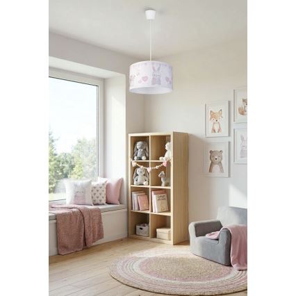 Brilagi - Lampada a sospensione LED per bambini BOBO con cavo 1xE27/60W/230V Ø 35 cm bianco/coniglietti