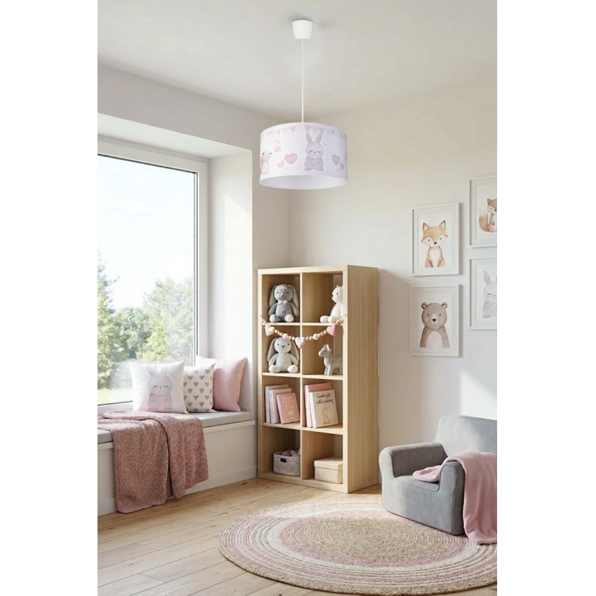 Brilagi - Lampada a sospensione LED per bambini BOBO con cavo 1xE27/60W/230V Ø 35 cm bianco/coniglietti