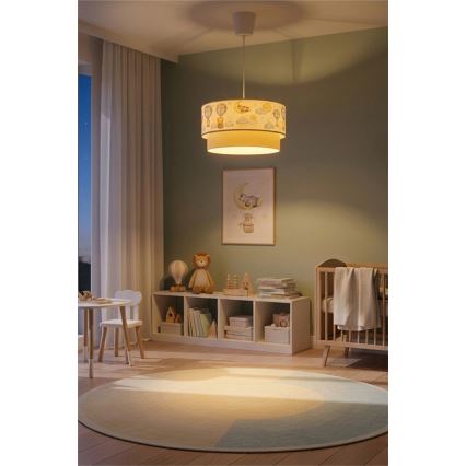 Brilagi - Lampadario LED per cameretta a sospensione con cavo BOBO 1xE27/60W/230V diam. 40 cm bianco/beige/con animaletti