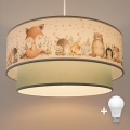 Brilagi- Lampada a sospensione LED per bambini con cavo BOBO 1xE27/60W/230V Ø 40 cm bianco/verde/a tema animale