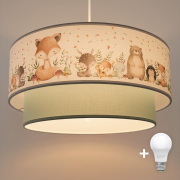 Brilagi- Lampada a sospensione LED per bambini con cavo BOBO 1xE27/60W/230V Ø 40 cm bianco/verde/a tema animale