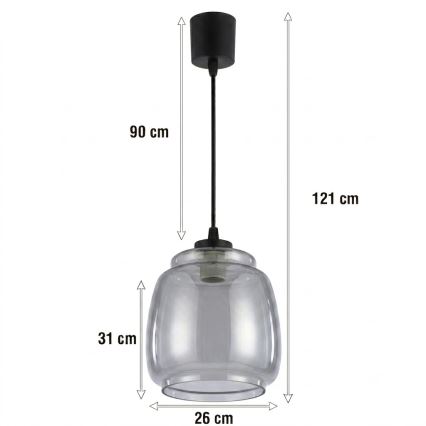 Brilagi - Lampada a sospensione LED su cavo RETRO GLASS 1xE27/60W/230V Ø 26 cm nero/grigio fumé