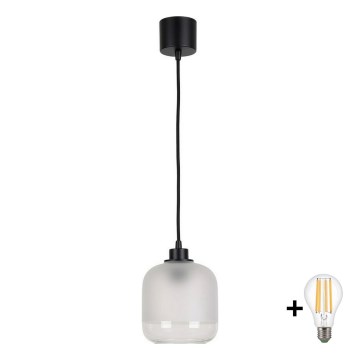 Brilagi - Lampada a sospensione LED RETRO GLASS 1xE27/60W/230V Ø 14 cm nero/bianco