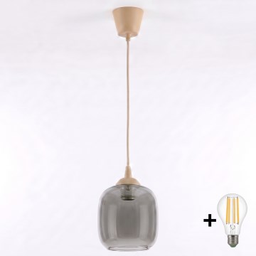 Brilagi - Lampada a sospensione LED RETRO GLASS con cavo 1xE27/60W/230V Ø 14 cm beige/grigio fumé