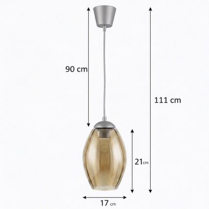 Brilagi - Lampadario LED a sospensione con cavo RETRO GLASS 1xE27/60W/230V Ø 17 cm argento/beige fumé