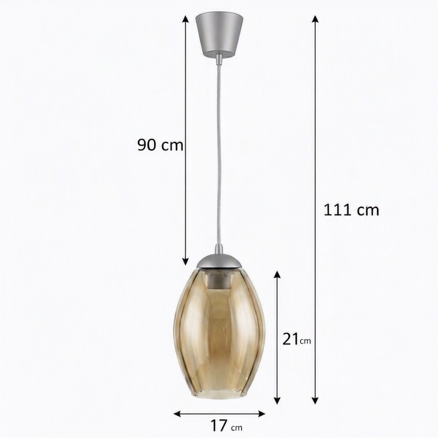 Brilagi - Lampadario LED a sospensione con cavo RETRO GLASS 1xE27/60W/230V Ø 17 cm argento/beige fumé
