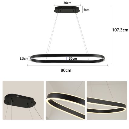 Brilagi - Lampada a sospensione LED su cavo PONDIE LED/43W/230V 80x30 cm nero