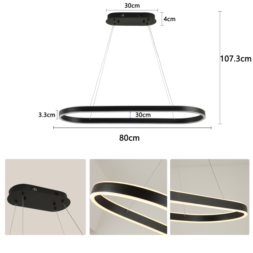 Brilagi - Lampada a sospensione LED su cavo PONDIE LED/43W/230V 80x30 cm nero