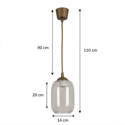 Brilagi - Lampadario LED a sospensione con cavo RETRO GLASS 1xE27/60W/230V Ø 14 cm marrone/grigio fumé