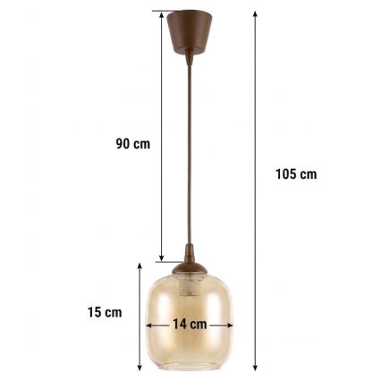 Brilagi - Lampadario LED sospeso con cavo RETRO GLASS 1xE27/60W/230V Ø 14 cm marrone/marrone fumé
