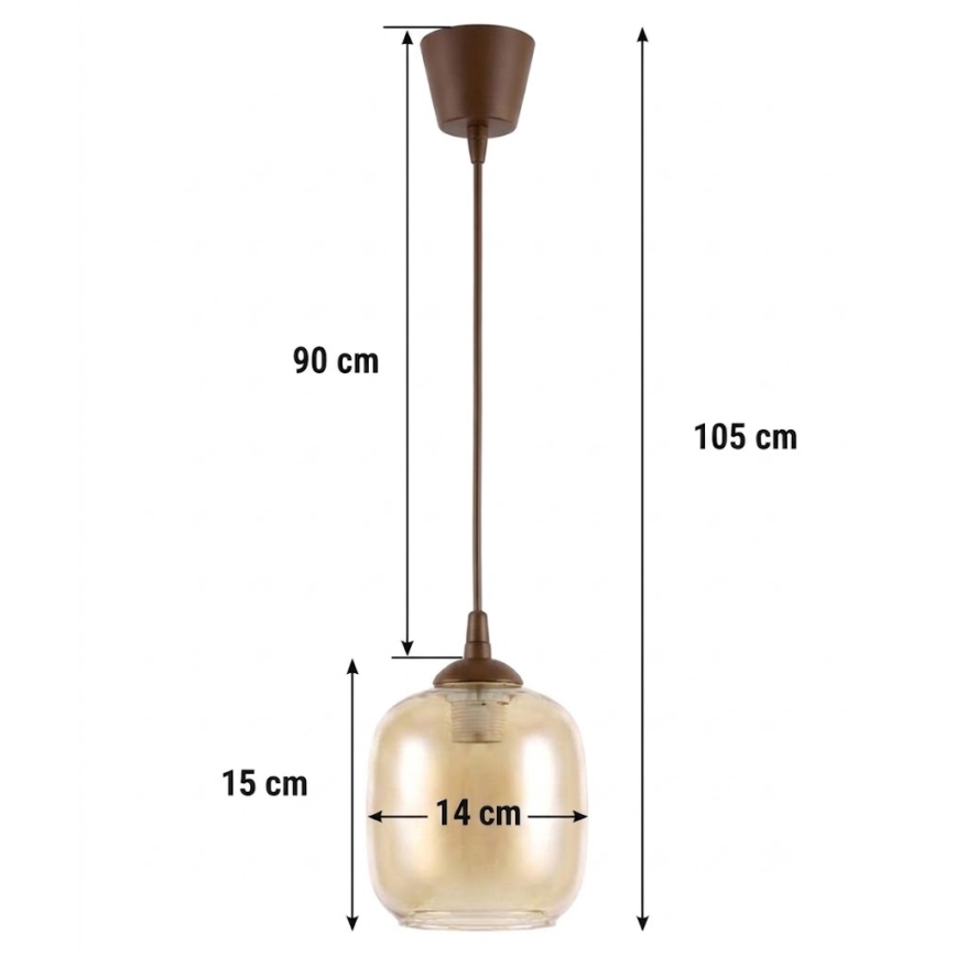 Brilagi - Lampadario LED sospeso con cavo RETRO GLASS 1xE27/60W/230V Ø 14 cm marrone/marrone fumé