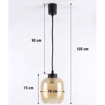 Brilagi - Lampadario LED a sospensione con cavo RETRO GLASS 1xE27/60W/230V Ø 14 cm nero/marrone fumé