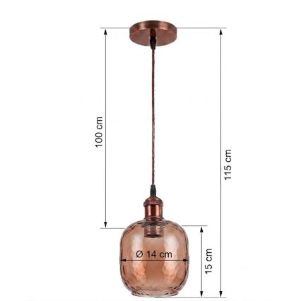 BRILAGI - Lampadario LED a sospensione su cavo RETRO GLASS 1xE27/60W/230V Ø 14 cm rame/marrone fumé