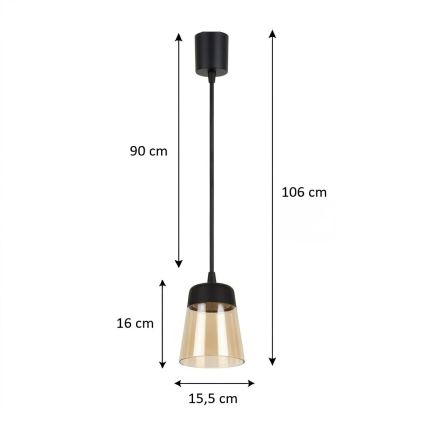 Brilagi - Lampadario LED a cavo RETRO GLASS 1xE27/60W/230V Ø 15,5 cm nero/beige fumé