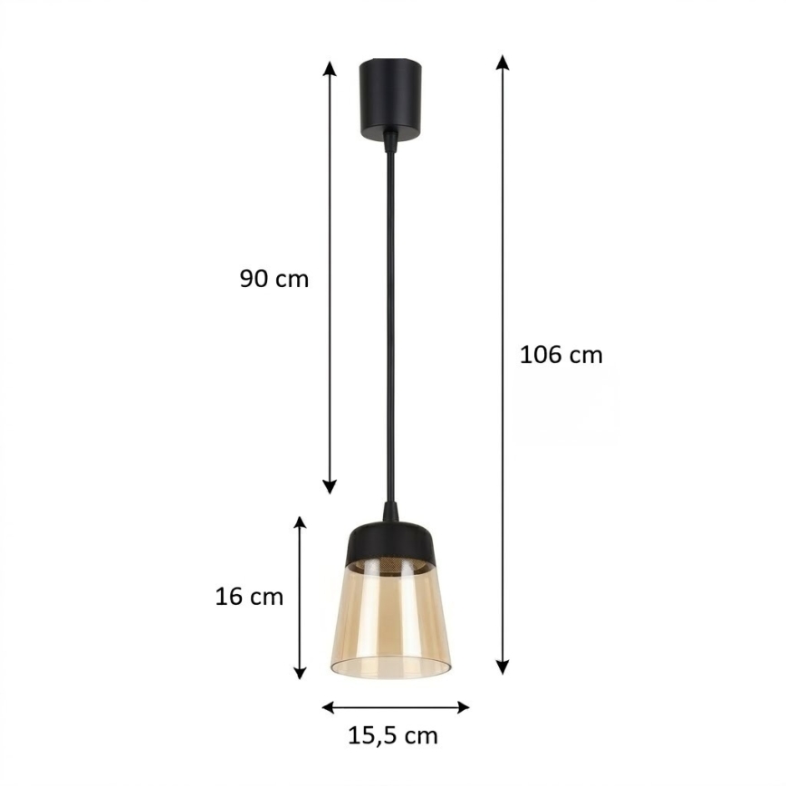 Brilagi - Lampadario LED a cavo RETRO GLASS 1xE27/60W/230V Ø 15,5 cm nero/beige fumé