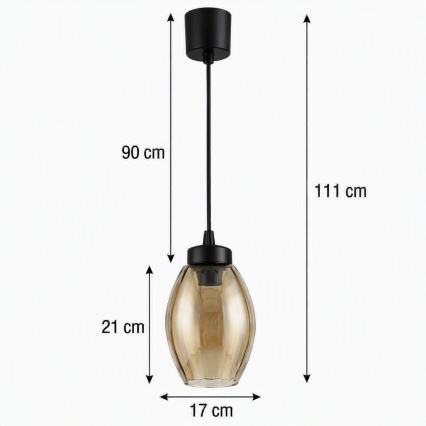 Brilagi - Lampadario LED a sospensione con cavo RETRO GLASS 1xE27/60W/230V Ø 17 cm nero/beige fumé