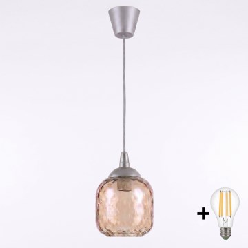 Brilagi - Lampada a sospensione LED su cavo RETRO GLASS 1xE27/60W/230V Ø 14 cm argento/marrone fumé