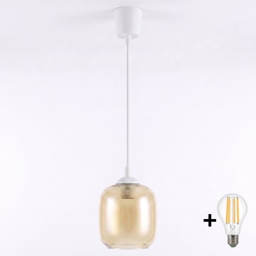 Brilagi - Lampada a sospensione LED su cavo RETRO GLASS 1xE27/60W/230V Ø 14 cm bianco/marrone fumé