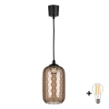 Brilagi - Lampada a sospensione LED su cavo RETRO GLASS 1xE27/60W/230V Ø 14 cm nero/marrone fumé