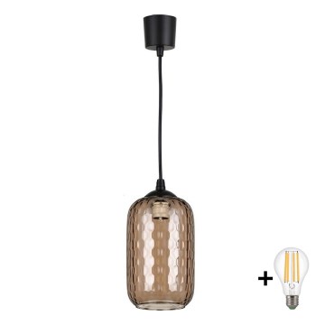 Brilagi - Lampada a sospensione LED su cavo RETRO GLASS 1xE27/60W/230V Ø 14 cm nero/marrone fumé