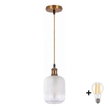 BRILAGI - Lampada a sospensione LED su cavo RETRO GLASS 1xE27/60W/230V Ø 14 cm oro/bianco