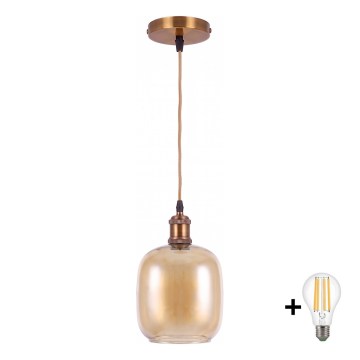 BRILAGI - Lampada a sospensione LED su cavo RETRO GLASS 1xE27/60W/230V Ø 14 cm oro/marrone fumé