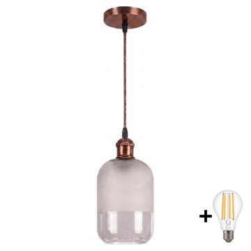 Brilagi - Lampada a sospensione LED su cavo RETRO GLASS 1xE27/60W/230V Ø 14 cm rame/bianco