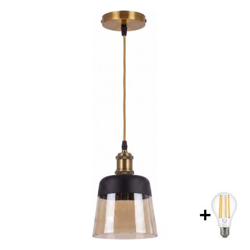 BRILAGI - Lampada a sospensione LED su cavo RETRO GLASS 1xE27/60W/230V Ø 15,5 cm oro/beige fumé