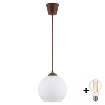 Brilagi - Lampada a sospensione LED su cavo RETRO GLASS 1xE27/60W/230V Ø 15 cm marrone/bianco