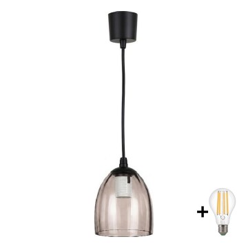 Brilagi - Lampada a sospensione LED su cavo RETRO GLASS 1xE27/60W/230V Ø 17 cm nero/beige fumé