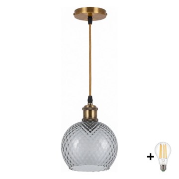 BRILAGI - Lampada a sospensione LED su cavo RETRO GLASS 1xE27/60W/230V Ø 18 cm dorato/grigio fumé