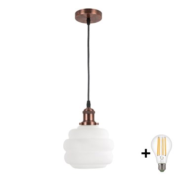 Brilagi - Lampada a sospensione LED su cavo RETRO GLASS 1xE27/60W/230V Ø 20 cm rame/bianco