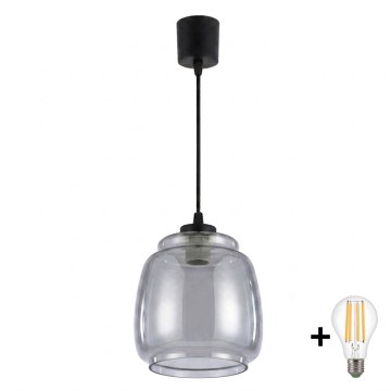 Brilagi - Lampada a sospensione LED su cavo RETRO GLASS 1xE27/60W/230V Ø 26 cm nero/grigio fumé