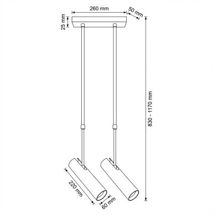 Brilagi - Lampada a sospensione su asta SELE 2xGU10/30W/230V nera