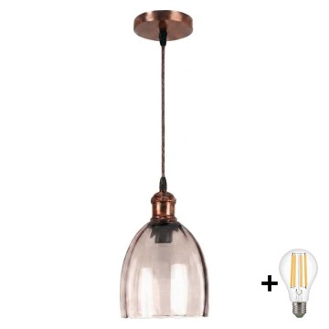 Brilagi - Lampada a sospensione su cavo LED RETRO GLASS 1xE27/60W/230V Ø 17 cm rame/beige fumé