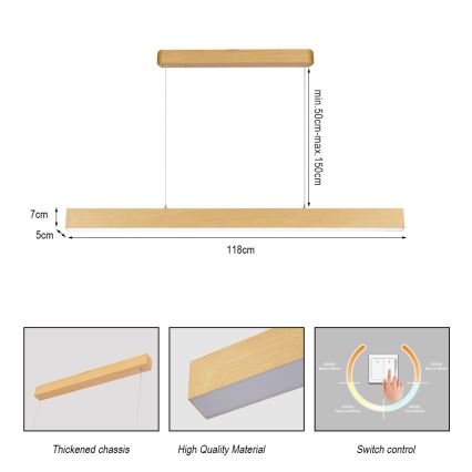 Brilagi - Lampada a sospensione su cavo LED SLEEKLINE LED/40W/230V 3000/4500/6000K effetto rovere