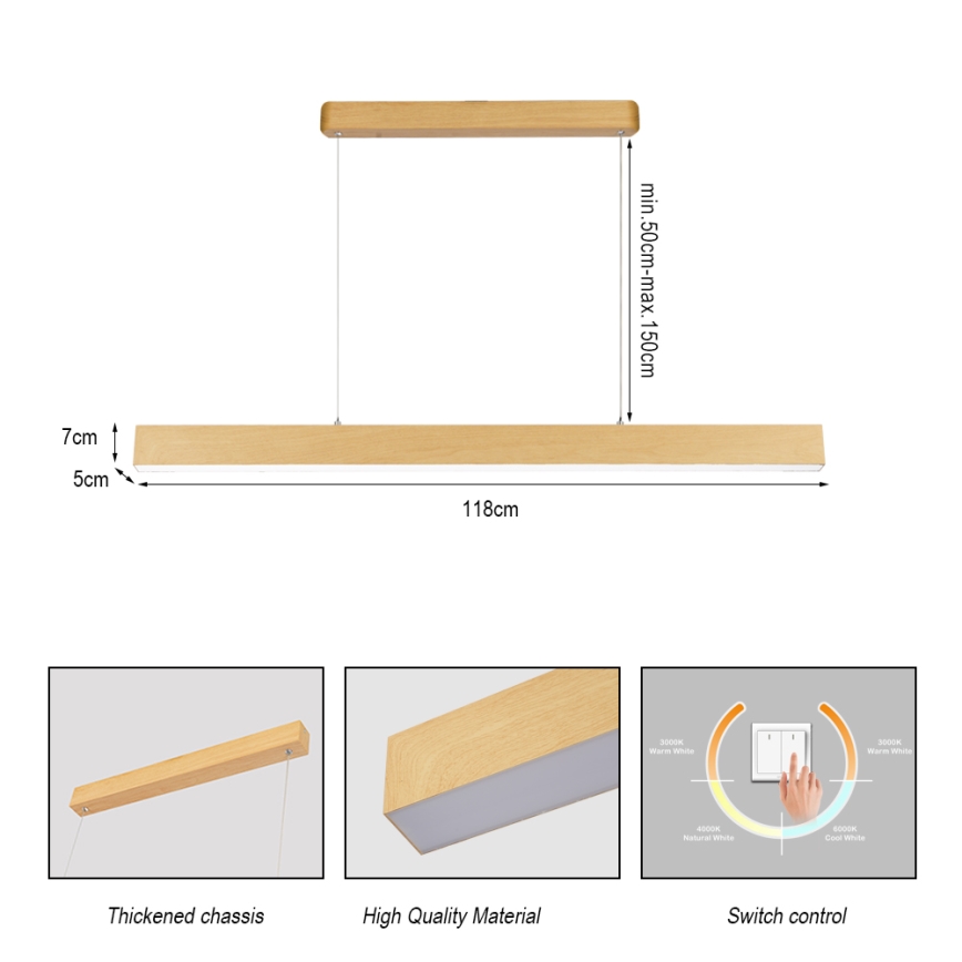 Brilagi - Lampada a sospensione su cavo LED SLEEKLINE LED/40W/230V 3000/4500/6000K effetto rovere
