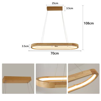Brilagi - Lampada a sospensione su cavo UMEA WOOD LED/30W/230V 70x20 cm legno