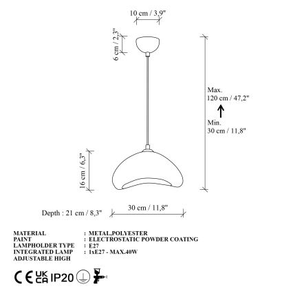 Brilagi - Lampada a sospensione su cavo WABI SABI 1xE27/40W/230V Ø 30 cm bianca