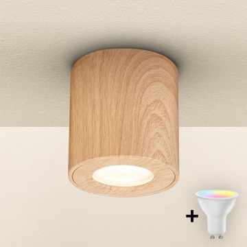 Brilagi - Lampada da bagno LED RGBW dimmerabile MIA 1xGU10/4,8W/230V 3000K 84x80 mm finitura rovere IP44 + telecomando