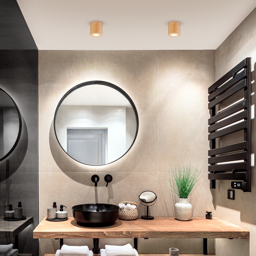 Brilagi - Lampada da bagno LED RGBW dimmerabile MIA 1xGU10/4,8W/230V 3000K 84x80 mm finitura rovere IP44 + telecomando